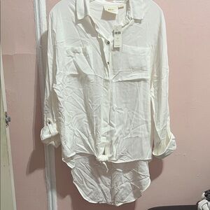 Maeve Anthropologie White Button-Up Blouse size medium P